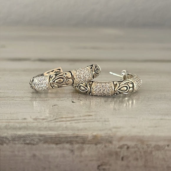 Sparkling Vintage Angela By John Hardy Silver Jaisalmer Hoop Earrings. - Picture 1 of 4